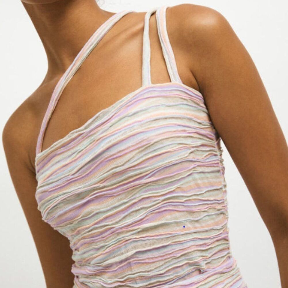 Rita Row Regina Tank Top S Small Strappy Pastel Rainbow Texture Stretch Knit